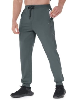 MELOO Men's Fleece Lined Sweatpants - Water Resistant Workout Jogger - Winter Warm Hiking Pants with Zipper Pockets