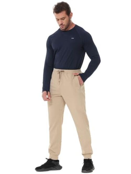 MELOO Men's Fleece Lined Sweatpants - Water Resistant Workout Jogger - Winter Warm Hiking Pants with Zipper Pockets