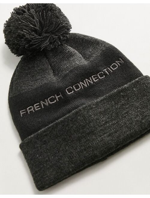 French Connection logo bobble beanie in gray