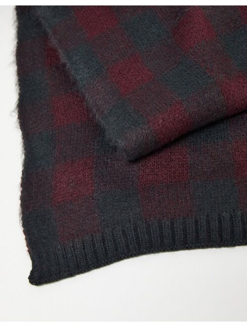French Connection large gingham scarf in burgundy