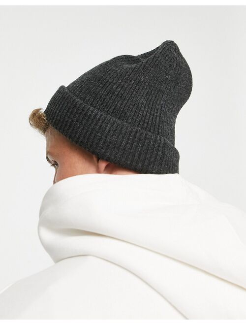 French Connection FCUK ribbed beanie hat in gray