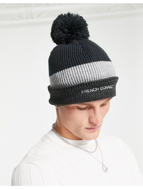 French Connection logo bobble beanie in navy