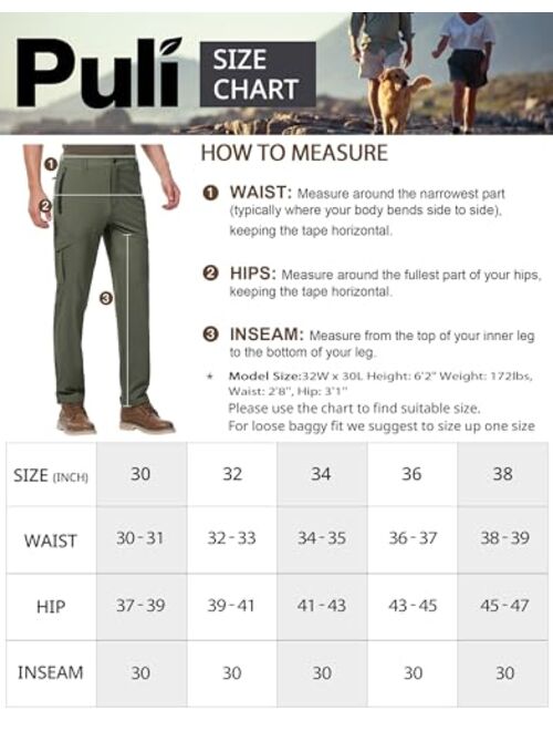PULI Hiking Pants for Men Stretch Cargo Waterproof Quick Dry Work Tactical Pants with Pockets Outdoor