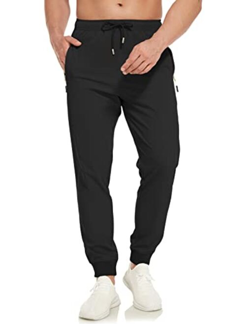 SPOSULEI Mens Lightweight Athletic Joggers Hiking Sweatpants Quick Dry Running Workout Tapered Pants with Zipper Pockets