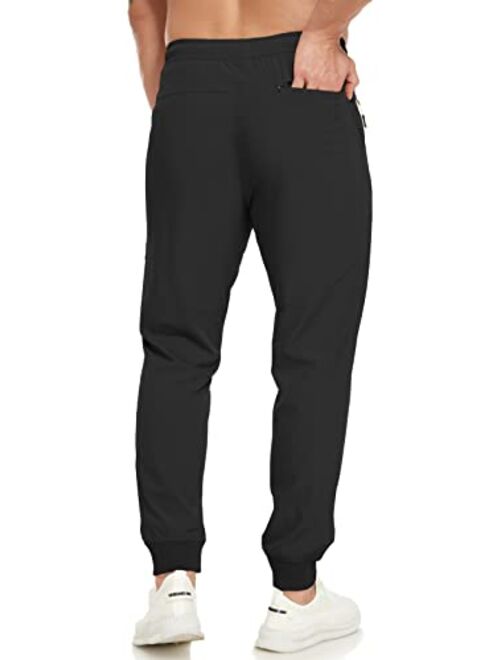 SPOSULEI Mens Lightweight Athletic Joggers Hiking Sweatpants Quick Dry Running Workout Tapered Pants with Zipper Pockets
