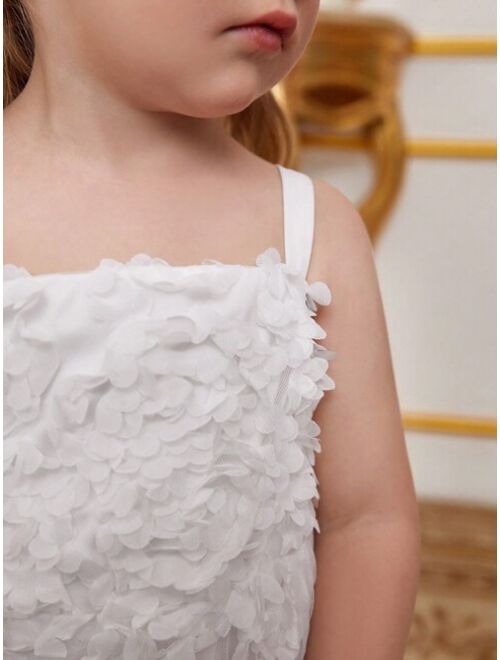 Little Girls' Mesh Splice Floral Patchwork Cami Dress With Waist Belt