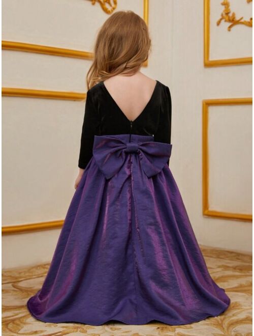 Little Girls' Back Big Bow Full Skirt Formal Party Dress