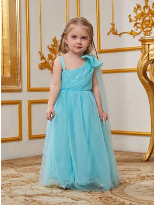 Shein Toddler Girls' Shoulder Big Bowknot Mesh Party Dress