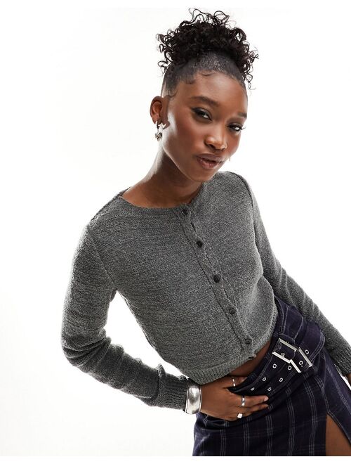 COLLUSION knit textured fitted micro cardigan in light gray