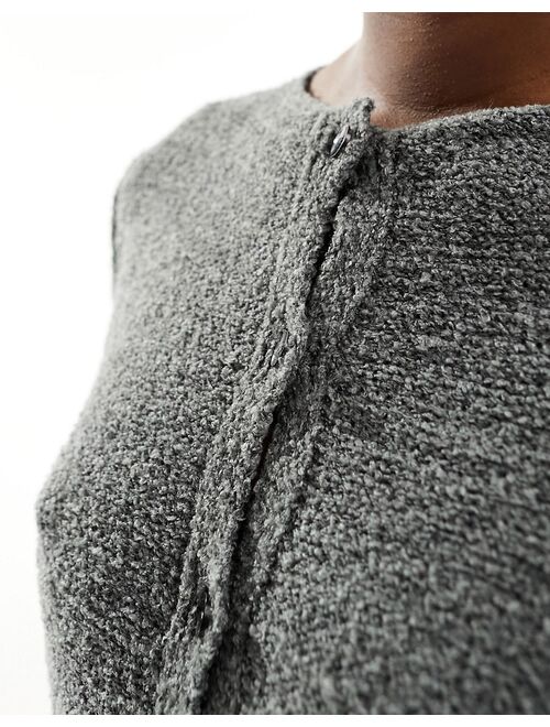 COLLUSION knit textured fitted micro cardigan in light gray