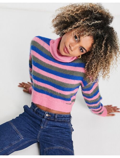 COLLUSION knitted roll neck cropped sweater in striped print
