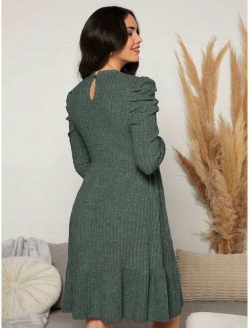 SHEIN Maternity Asymmetrical Sweater Dress With Leg-of-mutton Sleeves