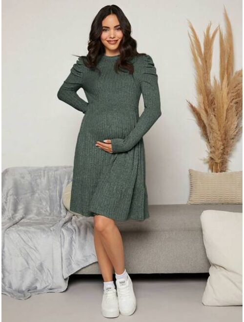 SHEIN Maternity Asymmetrical Sweater Dress With Leg-of-mutton Sleeves