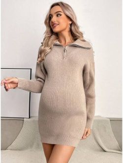 Maternity Quarter Zip Drop Shoulder Sweater Dress