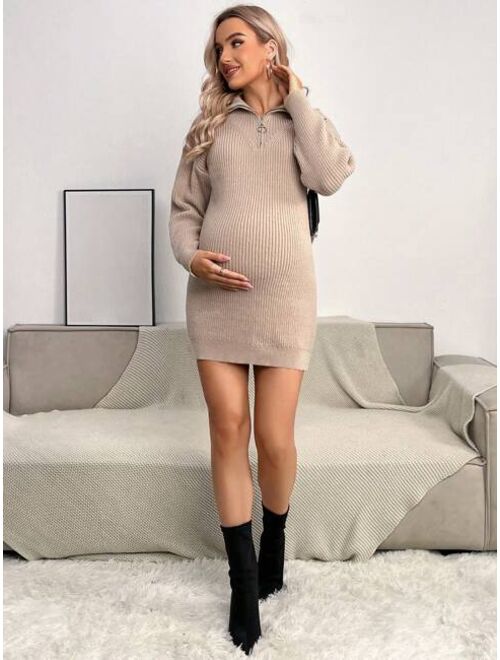 SHEIN Maternity Quarter Zip Drop Shoulder Sweater Dress