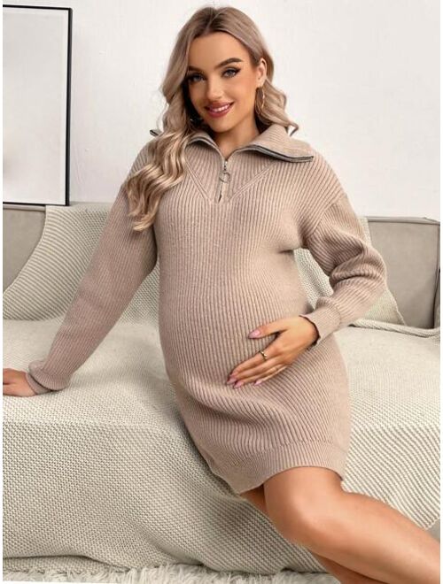 SHEIN Maternity Quarter Zip Drop Shoulder Sweater Dress