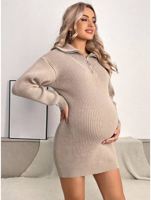 SHEIN Maternity Quarter Zip Drop Shoulder Sweater Dress