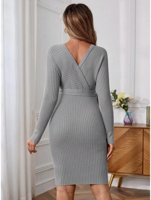 SHEIN Maternity Long Sleeve Cross V-neck Sweater Dress
