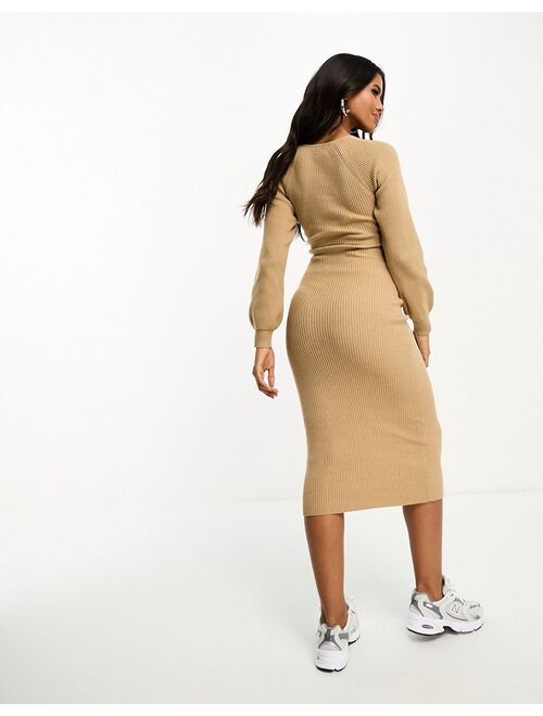 ASOS Maternity ASOS DESIGN Maternity knit midi dress with sweetheart neck in taupe