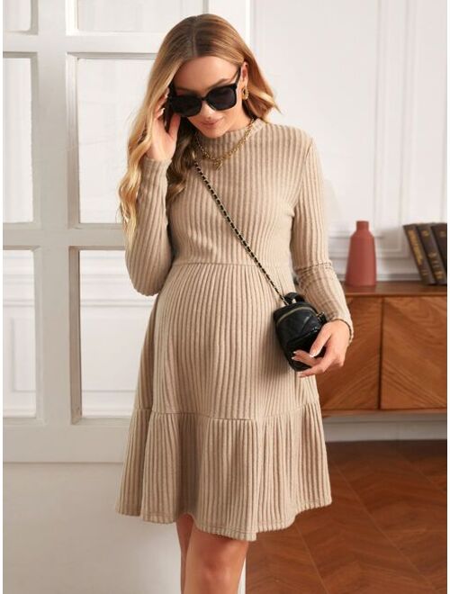 SHEIN Maternity Ruffle Hem Rib-knit Dress