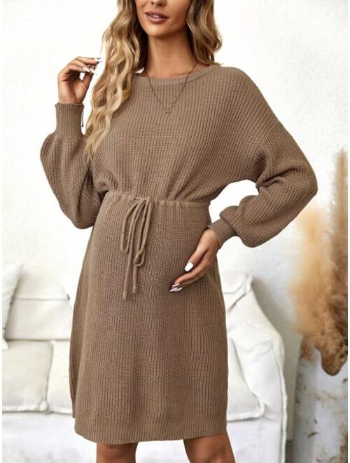 SHEIN Maternity Drop Shoulder Drawstring Waist Sweater Dress