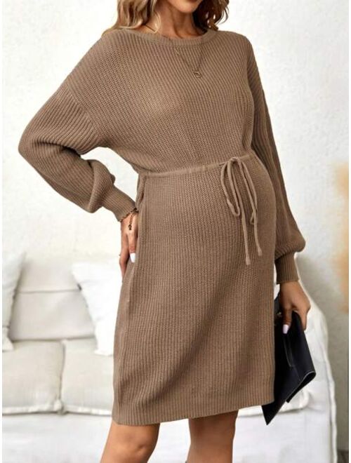 SHEIN Maternity Drop Shoulder Drawstring Waist Sweater Dress
