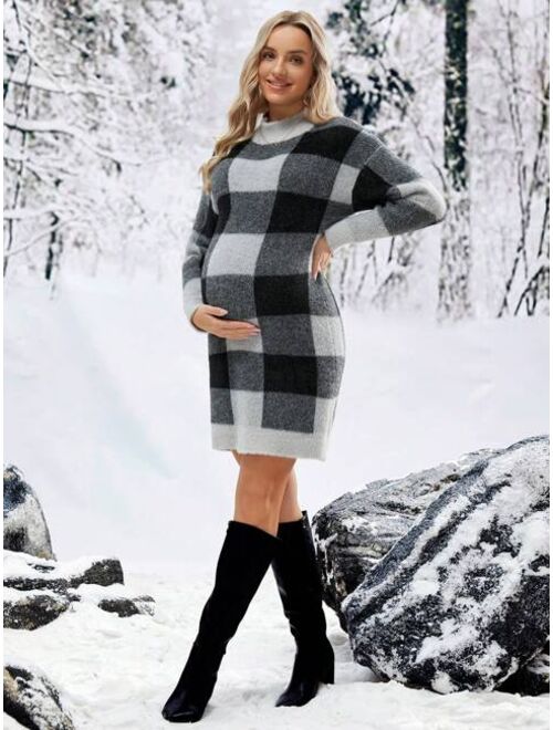 SHEIN Maternity Plaid Turtleneck Sweater