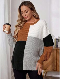 Maternity Color Block Drop Shoulder Sweater