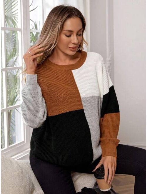 SHEIN Maternity Color Block Drop Shoulder Sweater