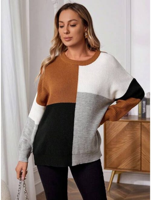 SHEIN Maternity Color Block Drop Shoulder Sweater