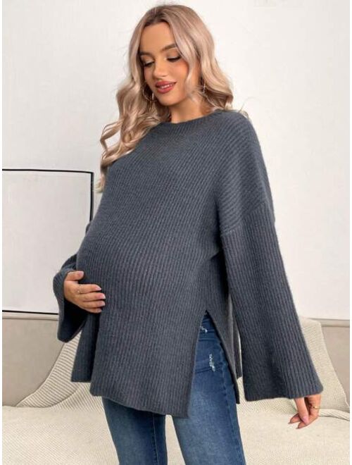 SHEIN Maternity Drop Shoulder Split Hem Sweater