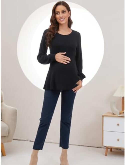 BBHoping Women's Maternity Sweater Tops Long Bishop Sleeves Pregnant Tunics Long Sleeve Winter Pregnancy Peplum Top