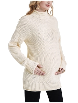 MOMOOD Maternity Sweater Long Sleeve Loose Knitted Oversized Turtleneck Pullover Pregnant Sweater Top