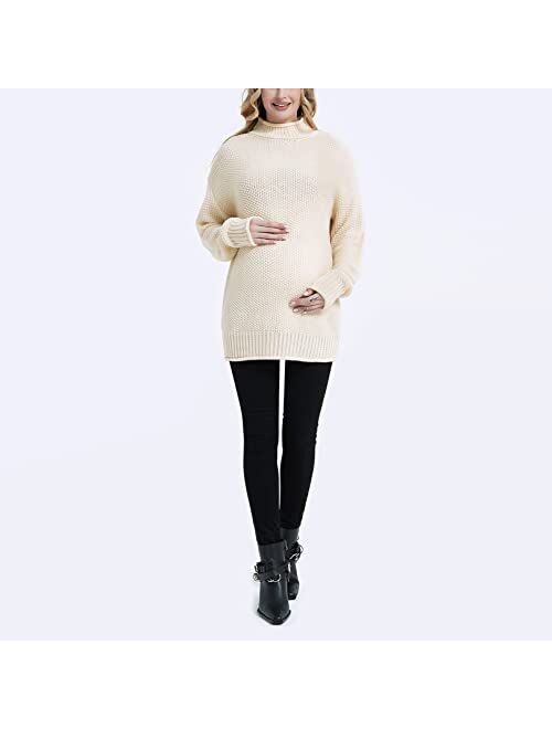 MOMOOD Maternity Sweater Long Sleeve Loose Knitted Oversized Turtleneck Pullover Pregnant Sweater Top
