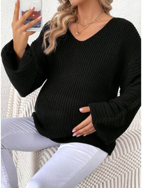 SHEIN Maternity Solid Color Drop Shoulder Knit Sweater