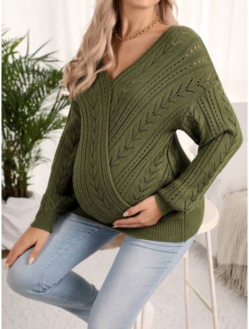 SHEIN Maternity Wrap Neck Drop Shoulder Sweater
