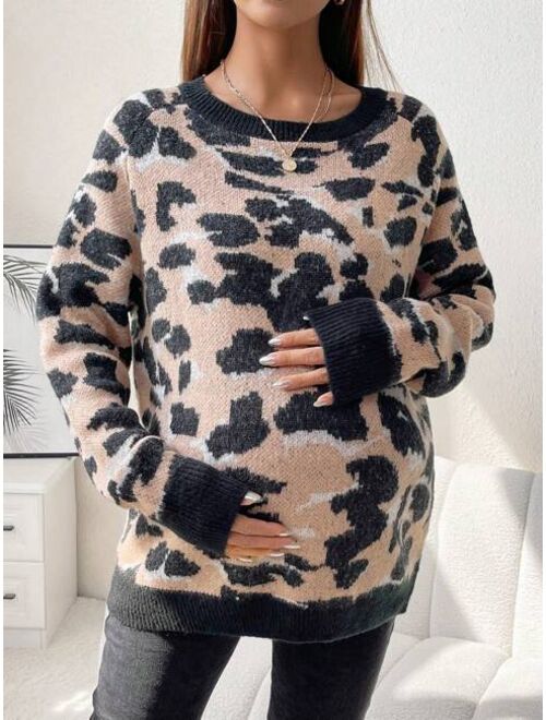SHEIN Maternity Casual Loose Fit Round Neck Pullover Sweater With Long Sleeves