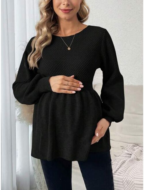 Pregnant Women's Lantern Sleeve Ruffled Hem Sweater