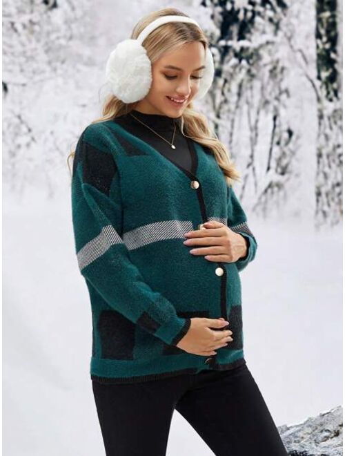 SHEIN Maternity Casual Loose Cardigan Sweater