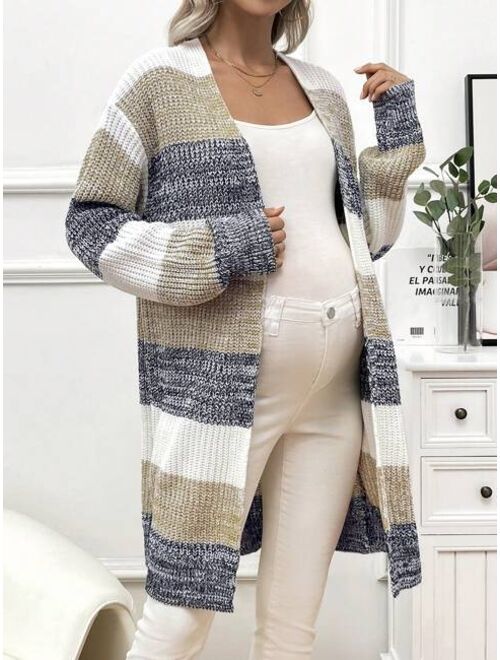 SHEIN Pregnant Women'S Colorblock Drop Shoulder Sweater