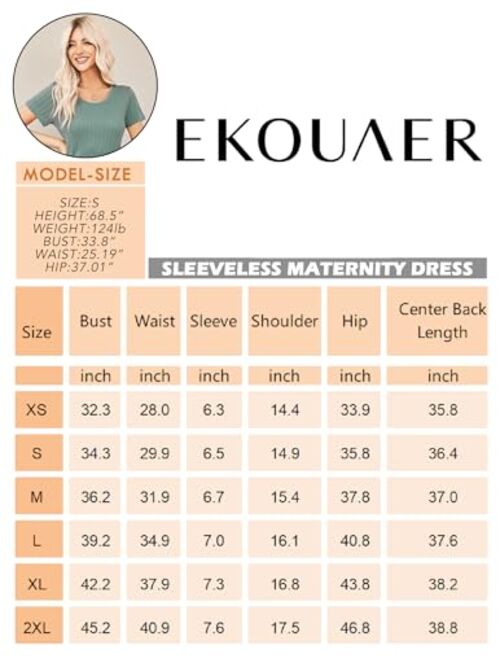 Ekouaer Maternity Dress Rib Knit Short Sleeve Bodycon Dresses Casual Stretchy Pregnancy Clothes S-XXL