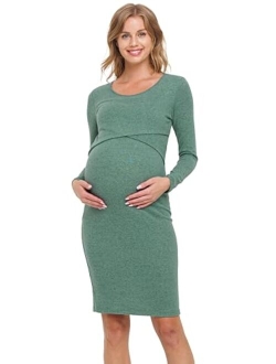LaClef Womens Double Layer Long Sleeve Bodycon Maternity Nursing Dress