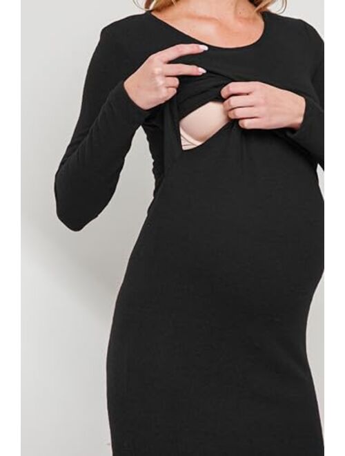 LaClef Womens Double Layer Long Sleeve Bodycon Maternity Nursing Dress