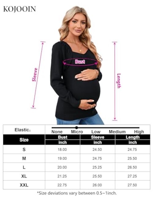 KOJOOIN Women's Maternity Tops Casual V Neck Sweaters Puff Long Sleeve Ribbed Knit Fall Pregnancy Babydoll Pullover Sweater