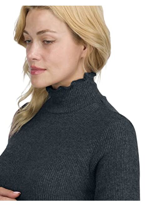 Eliana Ultra-Soft Lettuce Mock-Neck Maternity Top with Bell Long Sleeves - Maternity Turtleneck - Light Maternity Sweater