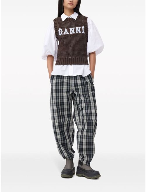 GANNI intarsia-knit logo organic-cotton blend vest