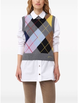 harlequin-pattern intarsia-knit vest