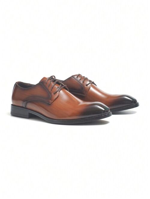 Shein Wooden Pattern Pu Leather Trendy Luxurious Men's Shoes Brown Formal Pu Leather Shoes