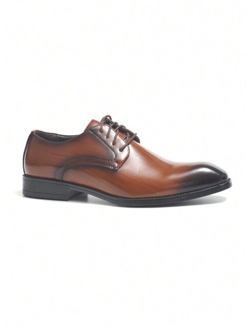 Shein Wooden Pattern Pu Leather Trendy Luxurious Men's Shoes Brown Formal Pu Leather Shoes