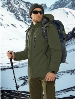 TACVASEN Men's Ski Snowboard Jacket Warm Winter Windproof Hiking Fishing Travel Fleece Lined Jacket Hooded with Pockets